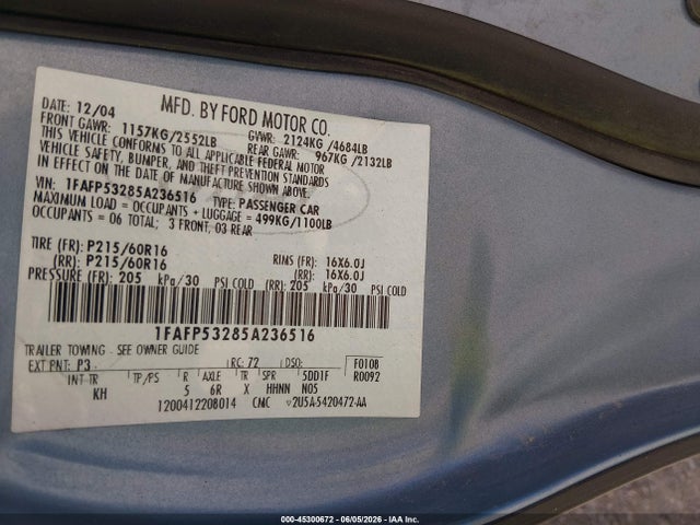 Aukcja sprzedaży 2005 Ford Taurus Se, vin: 1FAFP53285A236516, numer aukcji: 45300672