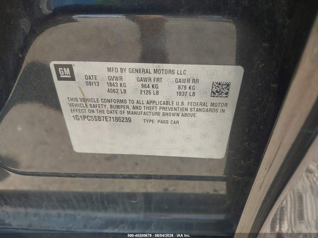 1G1PC5SB7E7186239 Chevrolet Cruze 1lt Auto