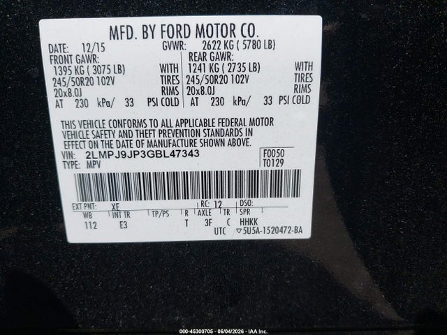 Lincoln Mkx Black Label 2016 2LMPJ9JP3GBL47343 Image 9