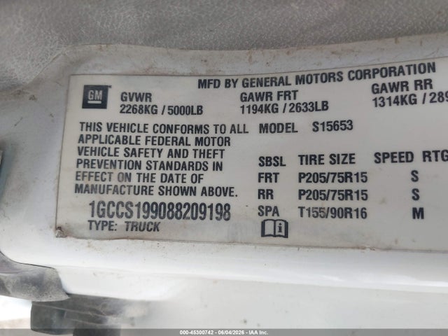 45300742 :رقم المزاد ، 1GCCS199088209198 vin ، 2008 Chevrolet Colorado Work Truck مزاد بيع