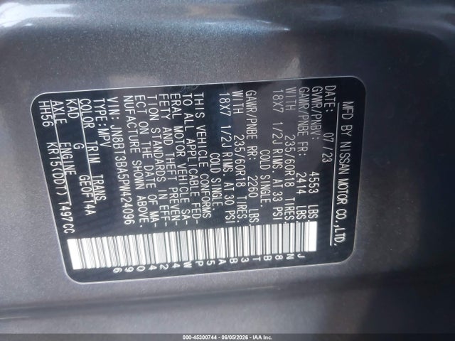 Aukcja sprzedaży 2023 Nissan Rogue Sv Fwd, vin: JN8BT3BA5PW424096, numer aukcji: 45300744