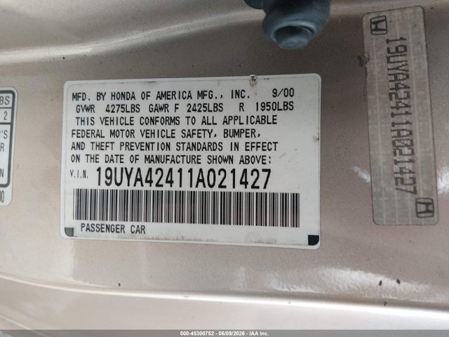 Aukcja sprzedaży 2001 Acura Cl 3.2, vin: 19UYA42411A021427, numer aukcji: 45300752