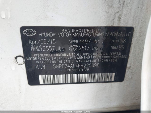 Hyundai SONATA SE 2015 5NPE24AF4FH220098 Image 9