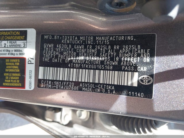 4T1BF1FKXGU165168 Toyota CAMRY SE
