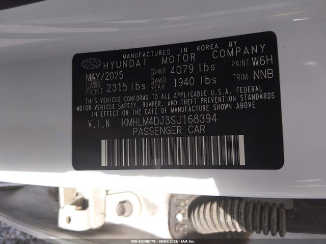 Aukcja sprzedaży 2025 Hyundai Elantra Hybrid Sel Sport, vin: KMHLM4DJ3SU168394, numer aukcji: 45300778