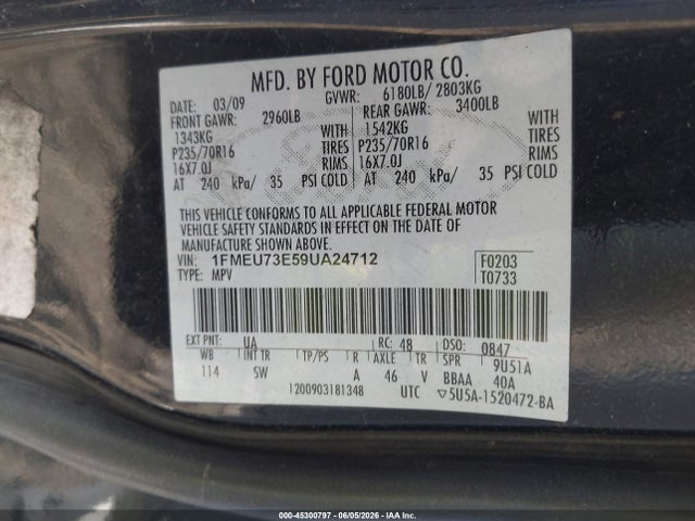Aukcja sprzedaży 2009 Ford Explorer Xlt, vin: 1FMEU73E59UA24712, numer aukcji: 45300797