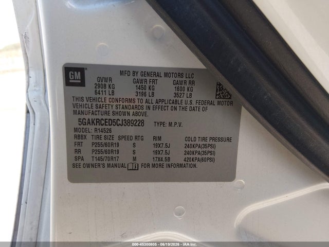 Aukcja sprzedaży 2012 Buick Enclave Leather, vin: 5GAKRCED5CJ389228, numer aukcji: 45300805