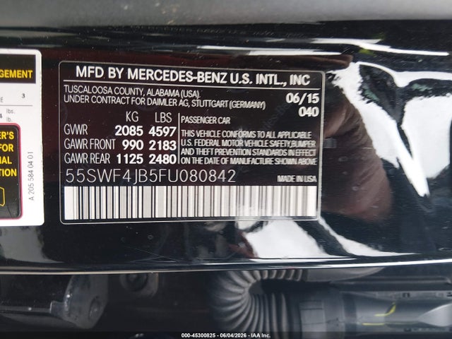 Продажа на аукционе авто 2015 Mercedes-benz C 300 Sport, vin: 55SWF4JB5FU080842, номер лота: 45300825