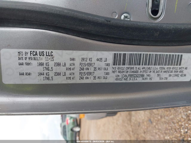 2016 Jeep Patriot Sport მანქანა იყიდება აუქციონზე, vin: 1C4NJPBB5GD622980, აუქციონის ნომერი: 45300875
