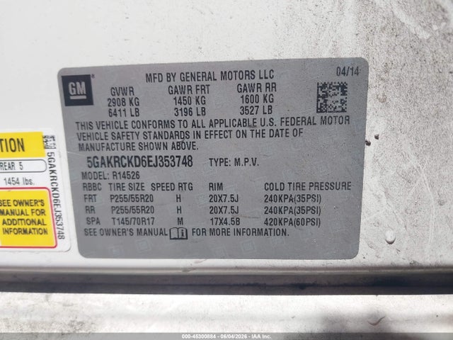 Продажа на аукционе авто 2014 Buick Enclave Premium, vin: 5GAKRCKD6EJ353748, номер лота: 45300884