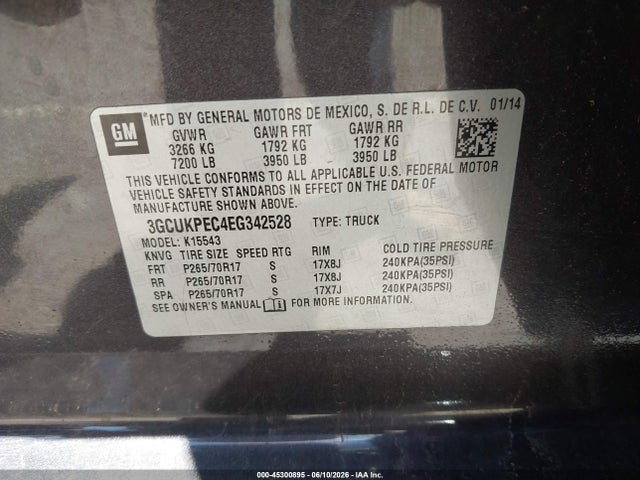 45300895 :رقم المزاد ، 3GCUKPEC4EG342528 vin ، 2014 Chevrolet Silverado 1500 Work Truck 1wt مزاد بيع