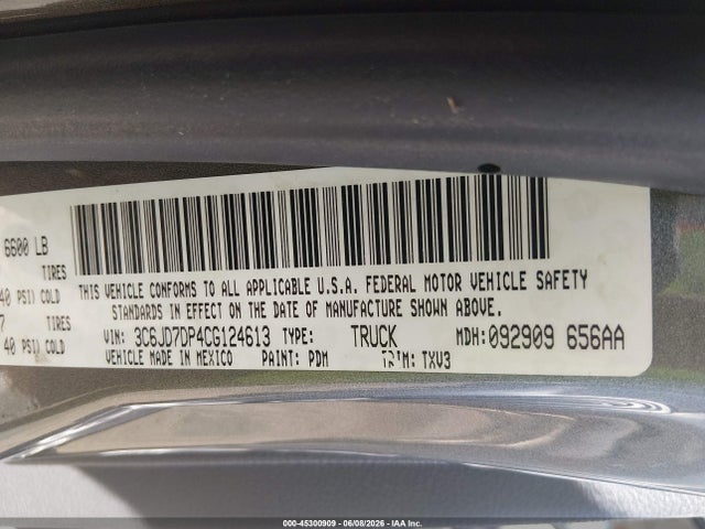 Aukcja sprzedaży 2012 Ram 1500 St, vin: 3C6JD7DP4CG124613, numer aukcji: 45300909