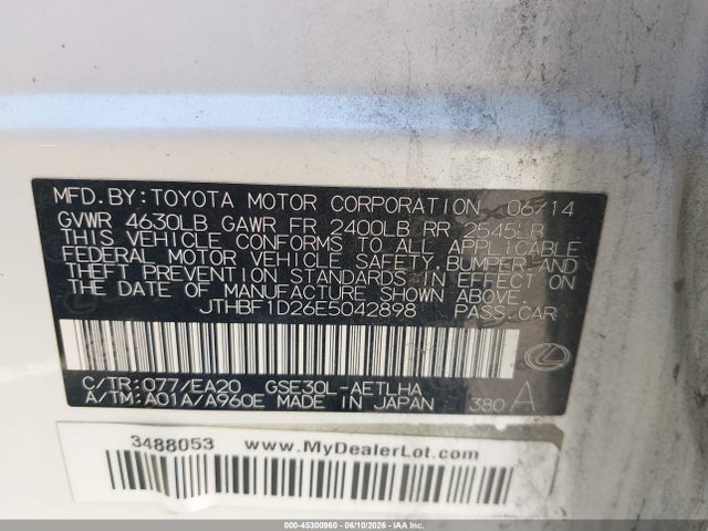 Продаж на аукціоні авто 2014 Lexus Is 250, vin: JTHBF1D26E5042898, номер лоту: 45300960