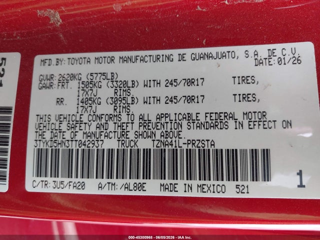 Toyota Tacoma Sr 2026 3TYKD5HN3TT042937 Image 9