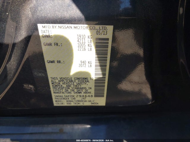 Продажа на аукционе авто 2013 Nissan Altima 2.5 Sv, vin: 1N4AL3AP2DC294648, номер лота: 45300976