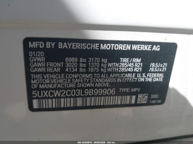 Aukcja sprzedaży 2020 Bmw X7 Xdrive40i, vin: 5UXCW2C03L9B99906, numer aukcji: 45300978