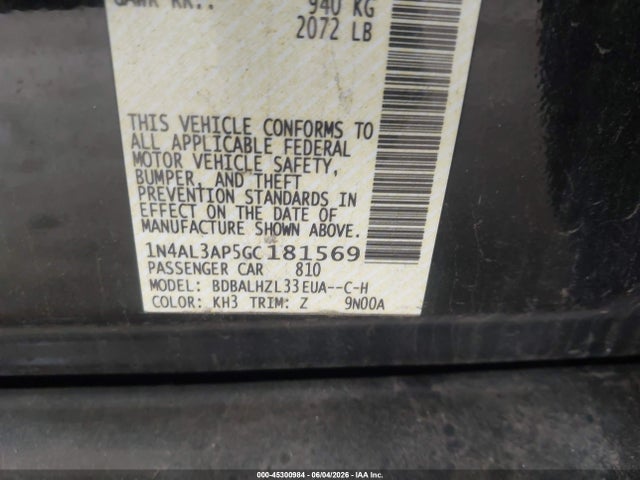 45300984 :رقم المزاد ، 1N4AL3AP5GC181569 vin ، 2016 Nissan Altima 2.5 Sr مزاد بيع