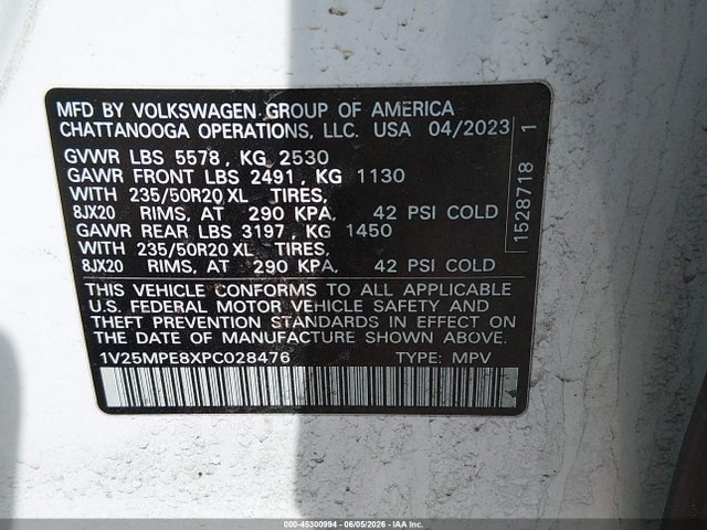 Aukcja sprzedaży 2023 Volkswagen Id.4 S, vin: 1V25MPE8XPC028476, numer aukcji: 45300994