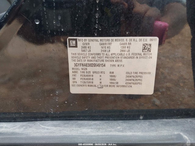 45300996 :رقم المزاد ، 3GYFNAE38DS649154 vin ، 2013 Cadillac Srx Standard مزاد بيع