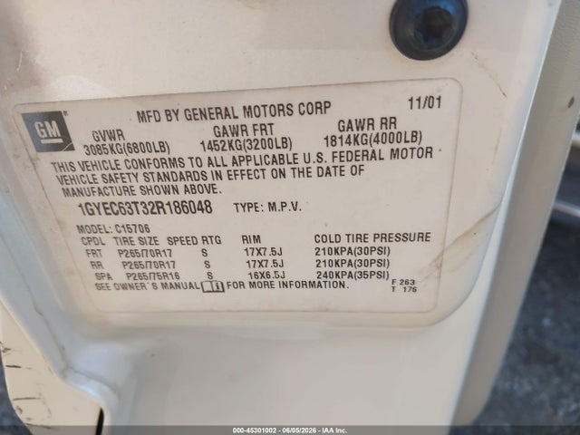Продажа на аукционе авто 2002 Cadillac Escalade Standard, vin: 1GYEC63T32R186048, номер лота: 45301002
