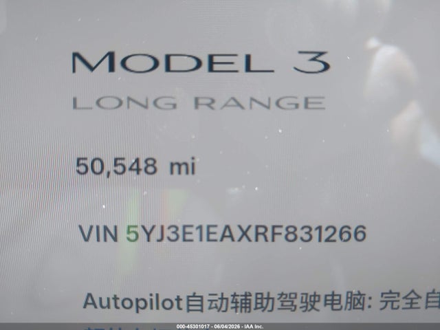 Aukcja sprzedaży 2024 Tesla Model 3, vin: 5YJ3E1EAXRF831266, numer aukcji: 45301017