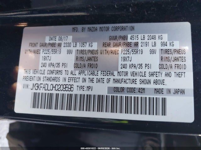 Mazda CX-5 2017 JM3KFADL0H0209596 Image 9