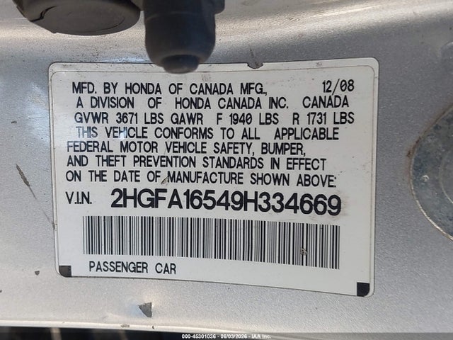 Продажа на аукционе авто 2009 Honda Civic Lx, vin: 2HGFA16549H334669, номер лота: 45301036