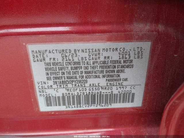 Продаж на аукціоні авто 2023 Nissan Sentra Sv Xtronic Cvt, vin: 3N1AB8CV2PY296209, номер лоту: 45301042
