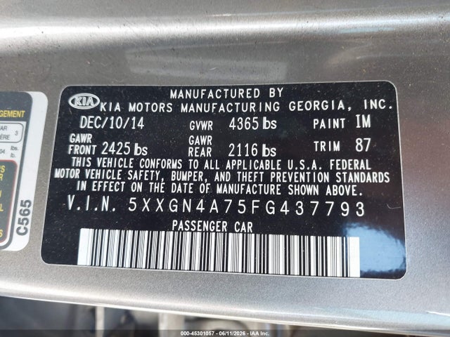 KIA OPTIMA EX 2015 5XXGN4A75FG437793 Image 9