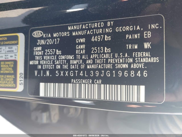 Aukcja sprzedaży 2018 Kia Optima Lx, vin: 5XXGT4L39JG196846, numer aukcji: 45301072