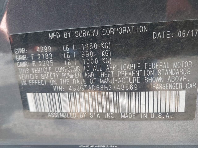 Subaru Impreza 2.0i Premium 2017 4S3GTAD68H3748869 Image 9