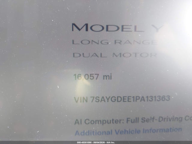 Продажа на аукционе авто 2023 Tesla Model Y Awd/long Range Dual Motor All-wheel Drive, vin: 7SAYGDEE1PA131363, номер лота: 45301090