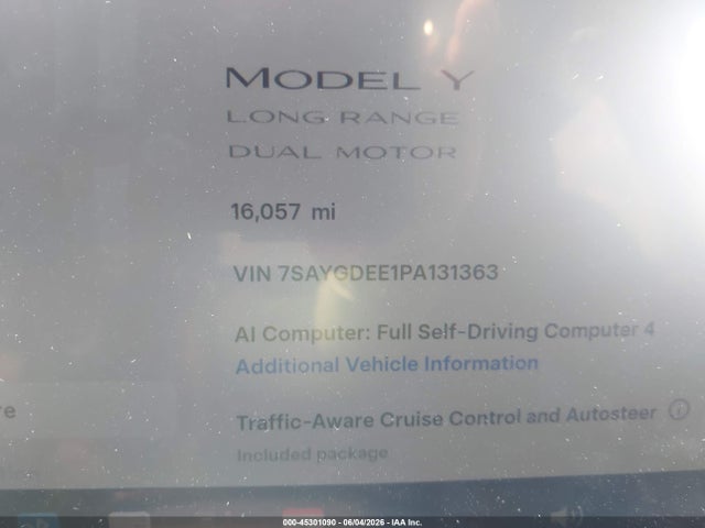 Продажа на аукционе авто 2023 Tesla Model Y Awd/long Range Dual Motor All-wheel Drive, vin: 7SAYGDEE1PA131363, номер лота: 45301090