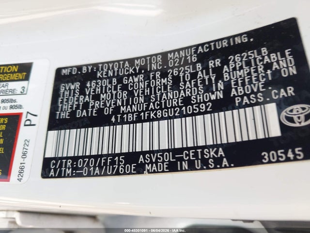 Toyota CAMRY SE 2016 4T1BF1FK8GU210592 Image 9