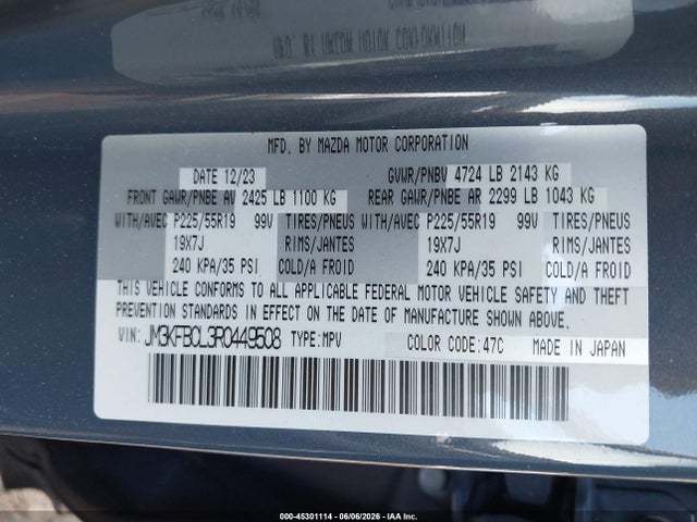 Aukcja sprzedaży 2024 Mazda Cx-5 2.5 S Carbon Edition, vin: JM3KFBCL3R0449508, numer aukcji: 45301114