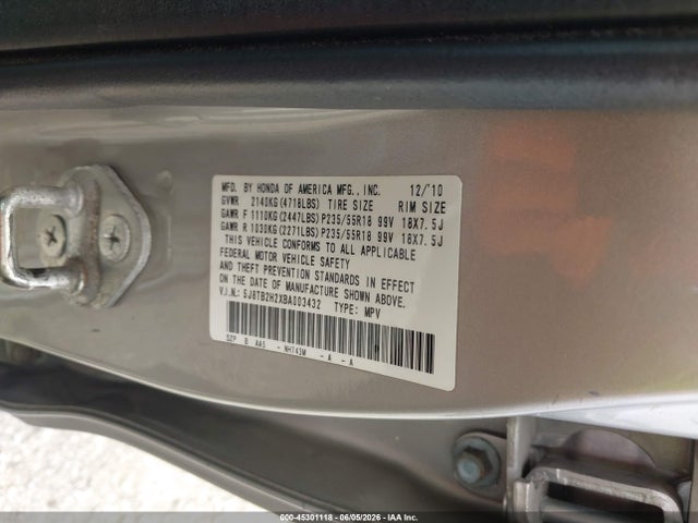 45301118 :رقم المزاد ، 5J8TB2H2XBA003432 vin ، 2011 Acura Rdx مزاد بيع