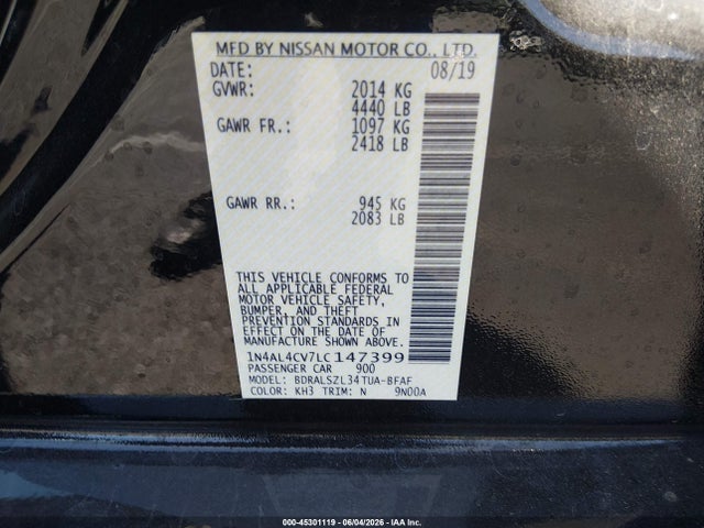 1N4AL4CV7LC147399 Nissan Altima Sr Vc-turbo Fwd