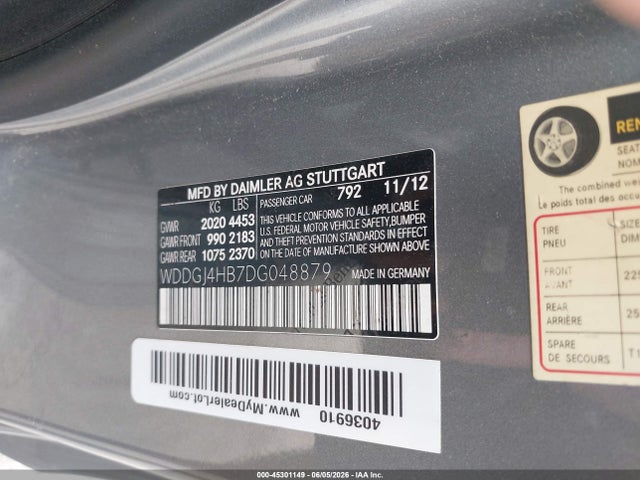45301149 :رقم المزاد ، WDDGJ4HB7DG048879 vin ، 2013 Mercedes-benz C 250 مزاد بيع