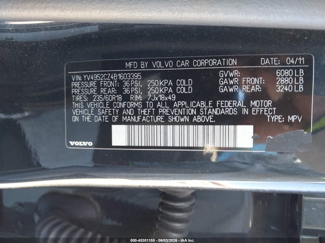 Продажа на аукционе авто 2011 Volvo Xc90 3.2, vin: YV4952CZ4B1603395, номер лота: 45301155