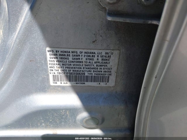 45301202 :رقم المزاد ، 19VDE1F58DE006209 vin ، 2013 Acura Ilx 2.0l مزاد بيع