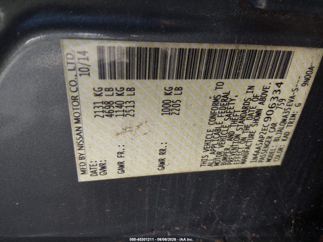 45301211 :رقم المزاد ، 1N4AA5AP2EC906334 vin ، 2014 Nissan Maxima 3.5 S مزاد بيع