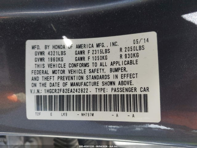 Honda Accord Ex-l 2014 1HGCR2F82EA242822 Image 9