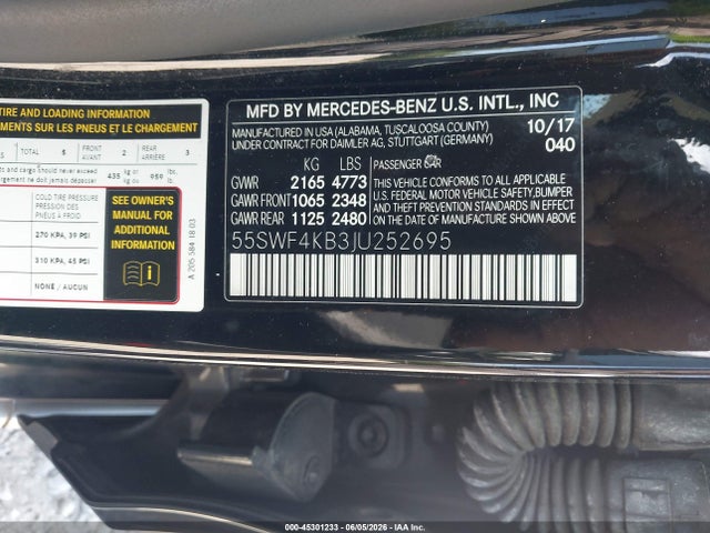 Продаж на аукціоні авто 2018 Mercedes-benz C 300 4matic, vin: 55SWF4KB3JU252695, номер лоту: 45301233