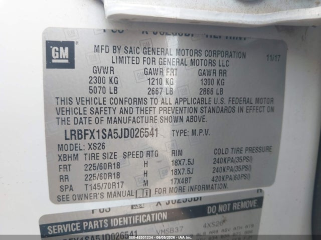 Продаж на аукціоні авто 2018 Buick Envision Essence, vin: LRBFX1SA5JD026541, номер лоту: 45301234