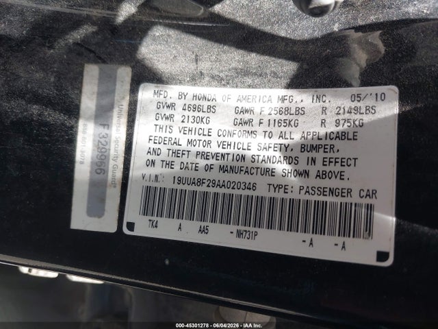 Продажа на аукционе авто 2010 Acura Tl 3.5, vin: 19UUA8F29AA020346, номер лота: 45301278