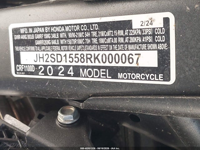 Honda Crf1000 D 2024 JH2SD1558RK000067 Image 10