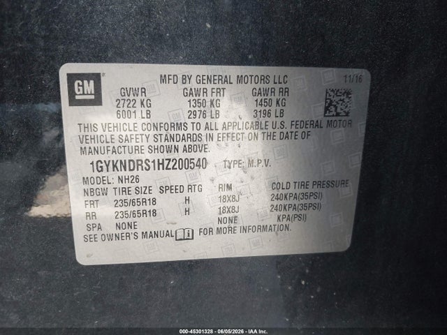 Продажа на аукционе авто 2017 Cadillac Xt5 Luxury, vin: 1GYKNDRS1HZ200540, номер лота: 45301328