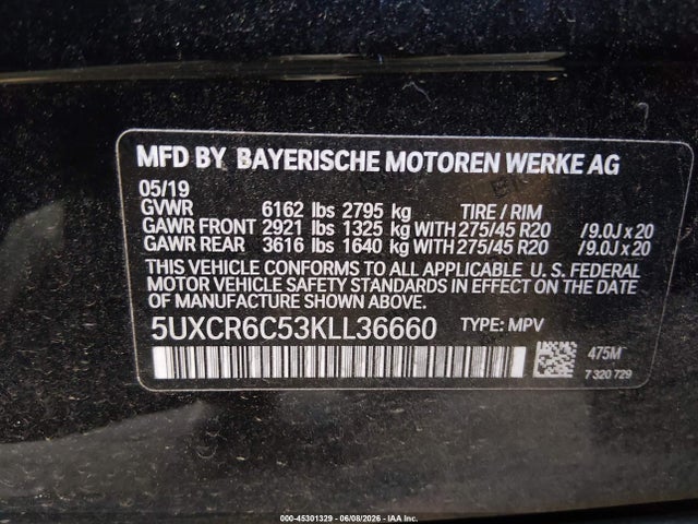 Продажа на аукционе авто 2019 Bmw X5 Xdrive40i, vin: 5UXCR6C53KLL36660, номер лота: 45301329