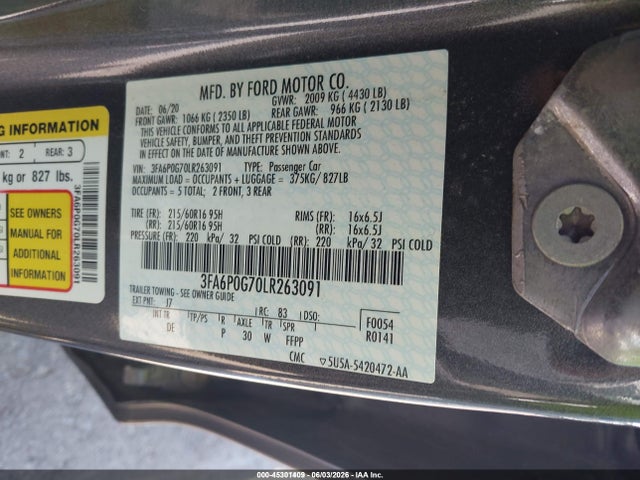 Ford FUSION S 2020 3FA6P0G70LR263091 Image 9