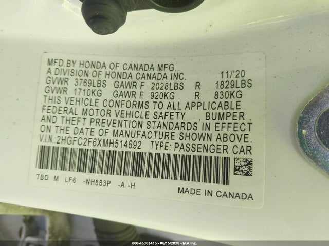Honda Civic Lx 2021 2HGFC2F6XMH514692 Image 9